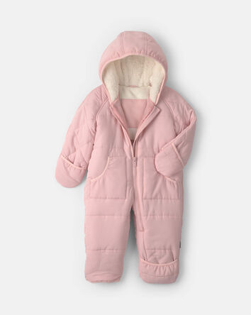 Baby Girl Solid Quilted Pramsuit- Pink
, 