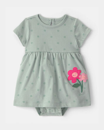 Baby Girl Floral Bodysuit Dress - Green, 