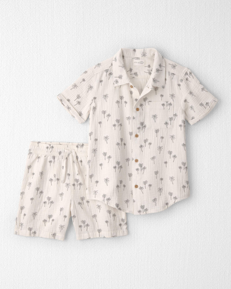 Boys 2-Piece Organic Cotton Gauze Top & Short Set in Palm Trees, image 1 of 7 slides