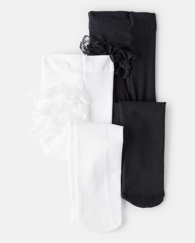 B&eacute;b&eacute; fille - Emballage de 2 paires de collants &ndash; Noir/Blanc., image 1 sur 2 diapositives