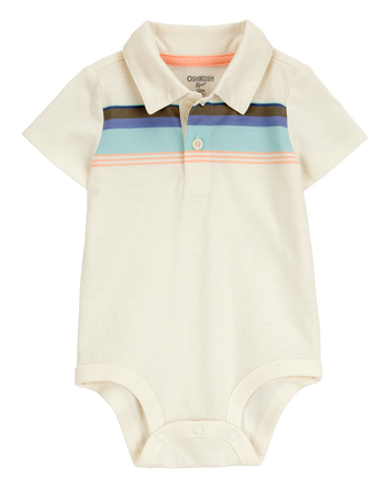 Baby Striped Polo Short-Sleeve Bodysuit - Cream, 