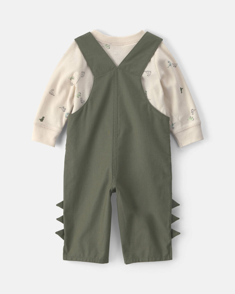 Baby Boy 2-Piece Dinosaur Long-Sleeve Overall Set - Olive Green, image 2 of 6 slides