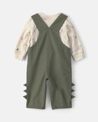 Baby Boy 2-Piece Dinosaur Long-Sleeve Overall Set - Olive Green, image 2 of 6 slides