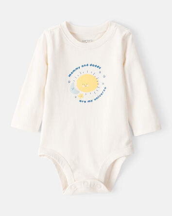 Bébé - Cache-couche en coton à manche longues et imprimé "Mommy & Daddy Are My Universe" - Blanc, 