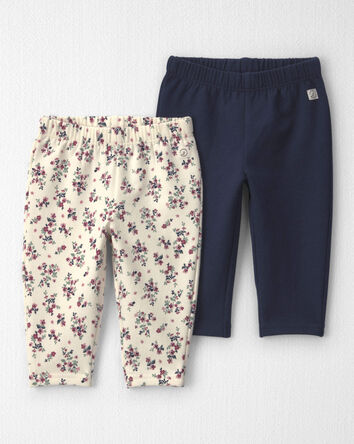 B&eacute;b&eacute; fille - Emballage 2 pantalons en molleton recycl&eacute; faits avec du coton biologique, 