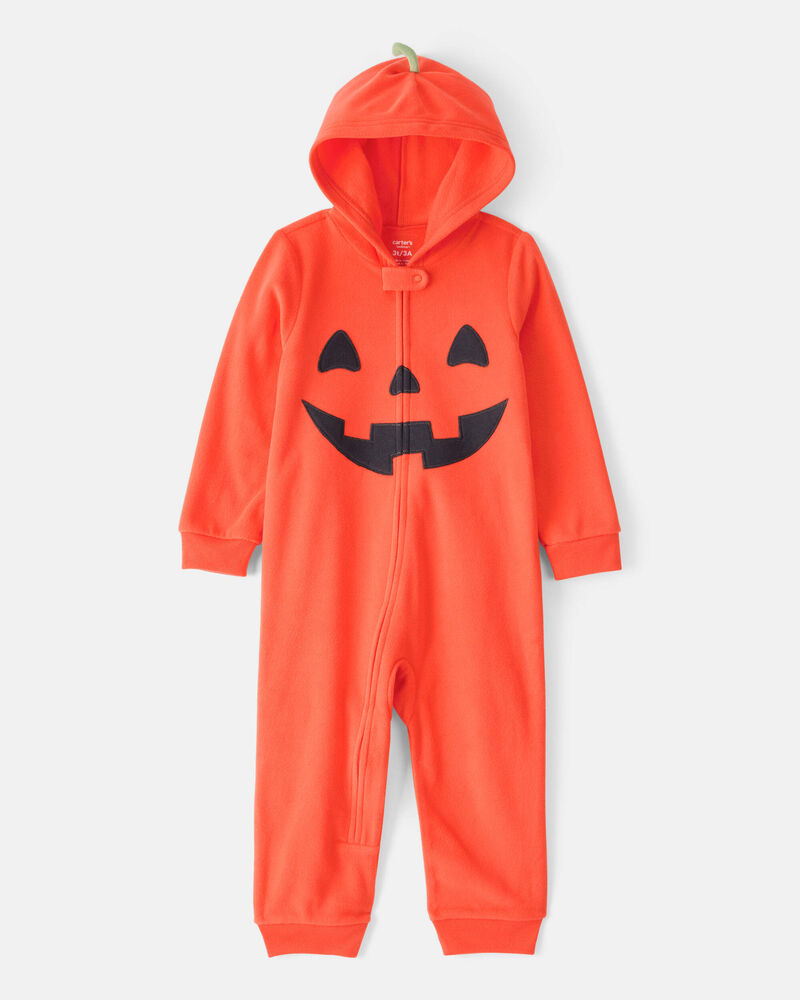 Toddler Halloween Jack-O-Lantern Hooded Zip-Up Jumpsuit, image 1 of 3 slides