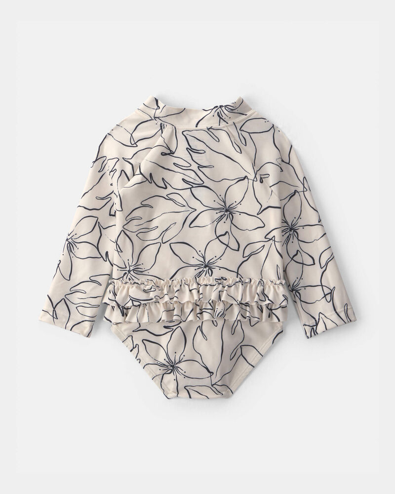 Baby Girl 2-Piece Long-Sleeve Rashguard Swimsuit & Hat Set - Black/Ivory, image 2 of 4 slides