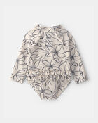 Baby Girl 2-Piece Long-Sleeve Rashguard Swimsuit & Hat Set - Black/Ivory, image 2 of 4 slides