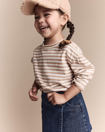 Toddler Girl Striped Long-Sleeve Relaxed Tee - Cream/Tan, 