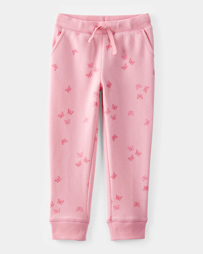 Toddler Butterfly Print French Terry Drawstring Joggers - Pink, image 1 of 4 slides