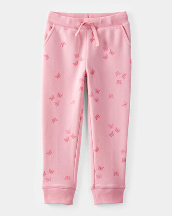 Toddler Butterfly Print French Terry Drawstring Joggers - Pink, 