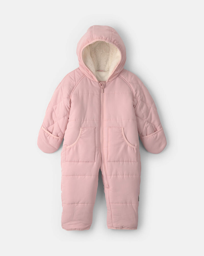 Baby Girl Solid Quilted Pramsuit- Pink
, image 1 of 3 slides