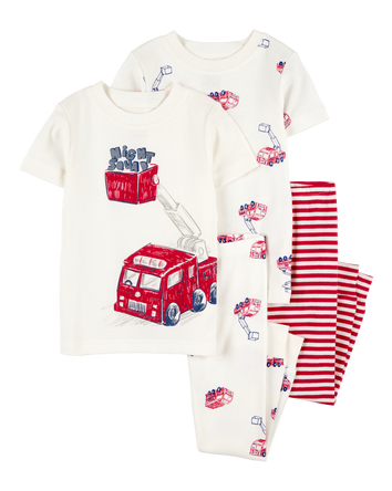 Toddler 4-Piece Fire Truck Cotton Pyjamas, 