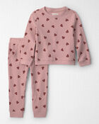 Toute-petit fille - Ensemble haut et pantalon en tricot gaufr&eacute; fait avec du coton biologique, image 1 sur 3 diapositives