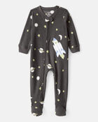 Tout-petit gar&ccedil;on - Pyjama une pi&egrave;ce ample en molleton &agrave; imprim&eacute; &eacute;toiles et vaisseau spatial - Gris, image 1 sur 3 diapositives