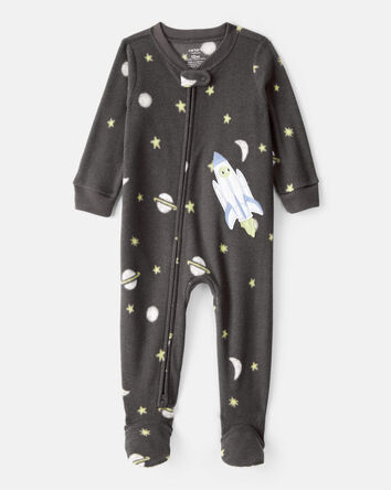 Tout-petit gar&ccedil;on - Pyjama une pi&egrave;ce ample en molleton &agrave; imprim&eacute; &eacute;toiles et vaisseau spatial - Gris, 
