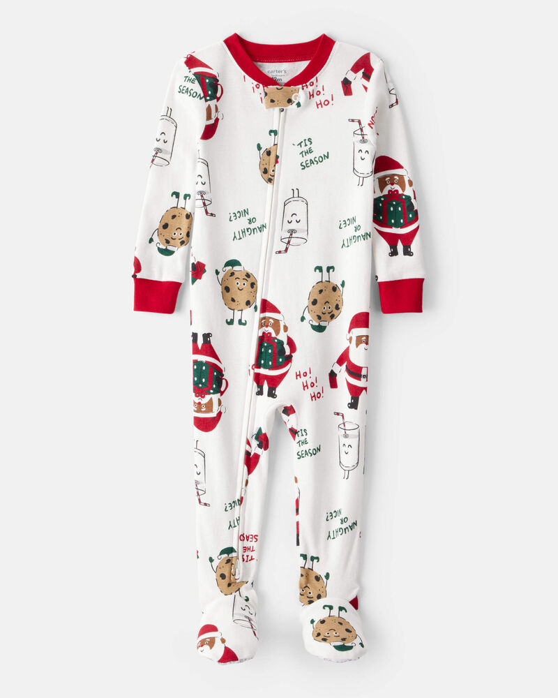 Baby Brown Santa Milk & Cookies 100% Cotton Long-Sleeve Snug Fit 1-Piece Pyjamas - White, image 1 of 4 slides