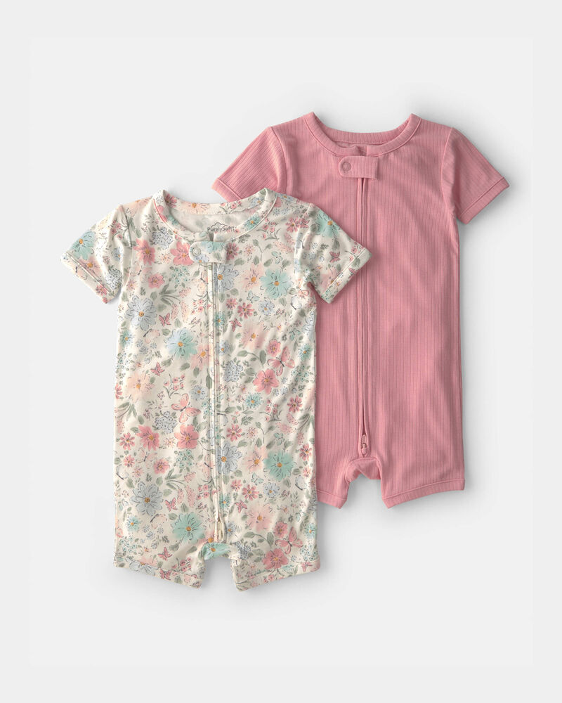B&eacute;b&eacute; fille - Emballage 2 pyjamas une pi&egrave;ce PurelySoft &agrave; motif Jardin de papillons, image 1 sur 5 diapositives