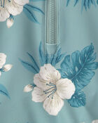 Toddler Girl 2-Piece Recycled Rashguard Swimsuit Set in in Blue Hibiscus, image 2 of 4 slides