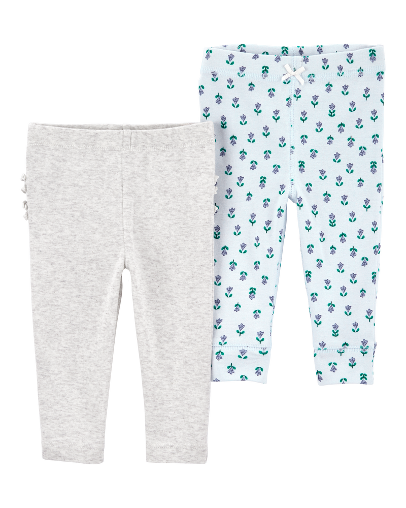 Bébé Emballage de 2 pantalons à enfiler à motifs de fleurs, image 6 sur 10 diapositives