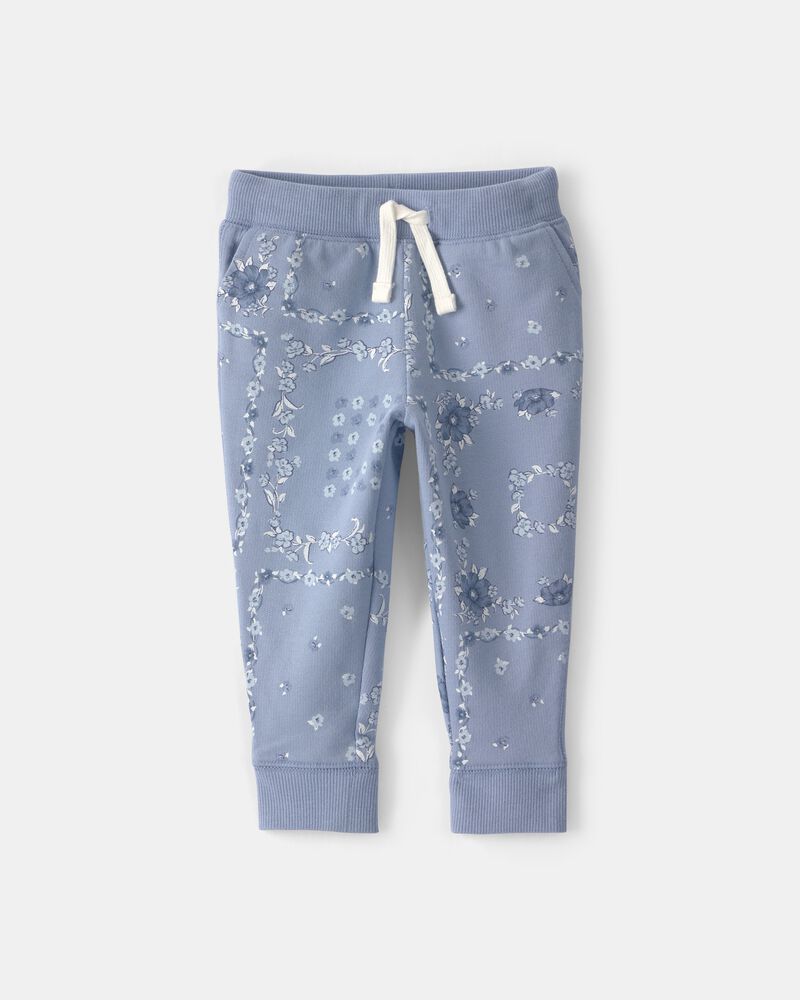 B&eacute;b&eacute; fille - Pantalon de jogging en tricot avec cordon de serrage, floral - Bleu, image 1 sur 3 diapositives