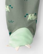 Baby Boy Dinosaur 2-Way Zip 100% Cotton Sleeper - Green, image 3 of 5 slides