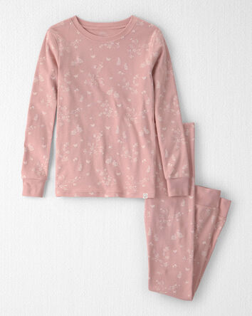 Girls 2-Piece Organic Cotton Pyjama in Pink Bunnies Print, 