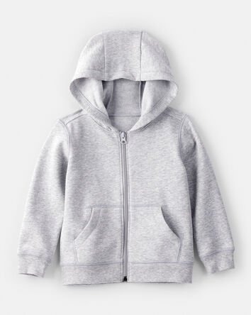 Toddler Boy Solid Fleece Long-Sleeve Zip Hoodie - Grey, 
