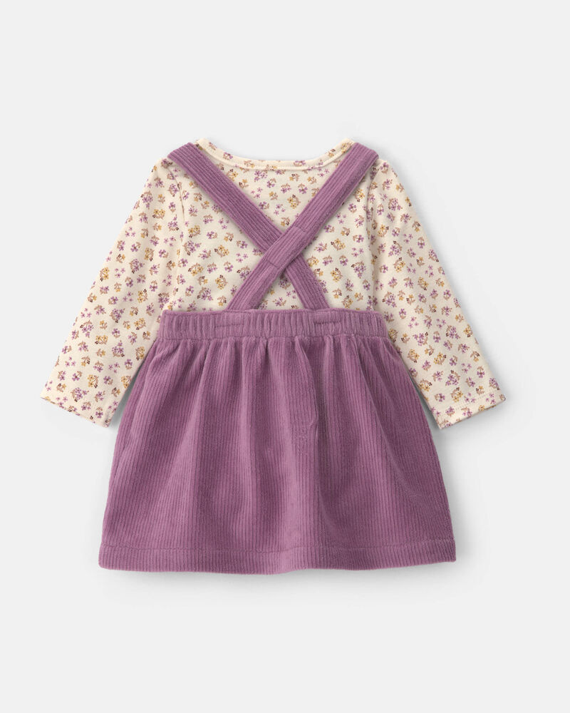 Baby Girl 2-Piece Fox Velvety Long-Sleeve Dress Set - Purple/Cream, image 2 of 6 slides