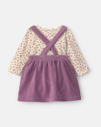 Baby Girl 2-Piece Fox Velvety Long-Sleeve Dress Set - Purple/Cream, 