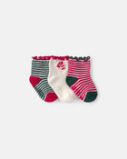 Baby Girl 3-Pack Candy Cane Striped Christmas No Show Socks, image 1 of 2 slides