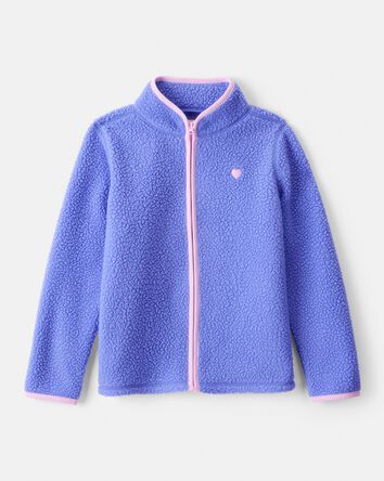 Girls Microfleece Long-Sleeve Zip-Up Jacket - Blue, 