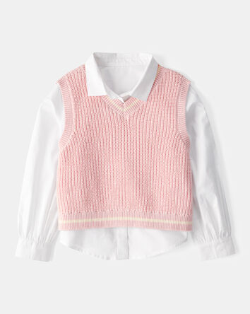 Kid 2-Piece Button-Front Shirt & Sweater Vest Top, 