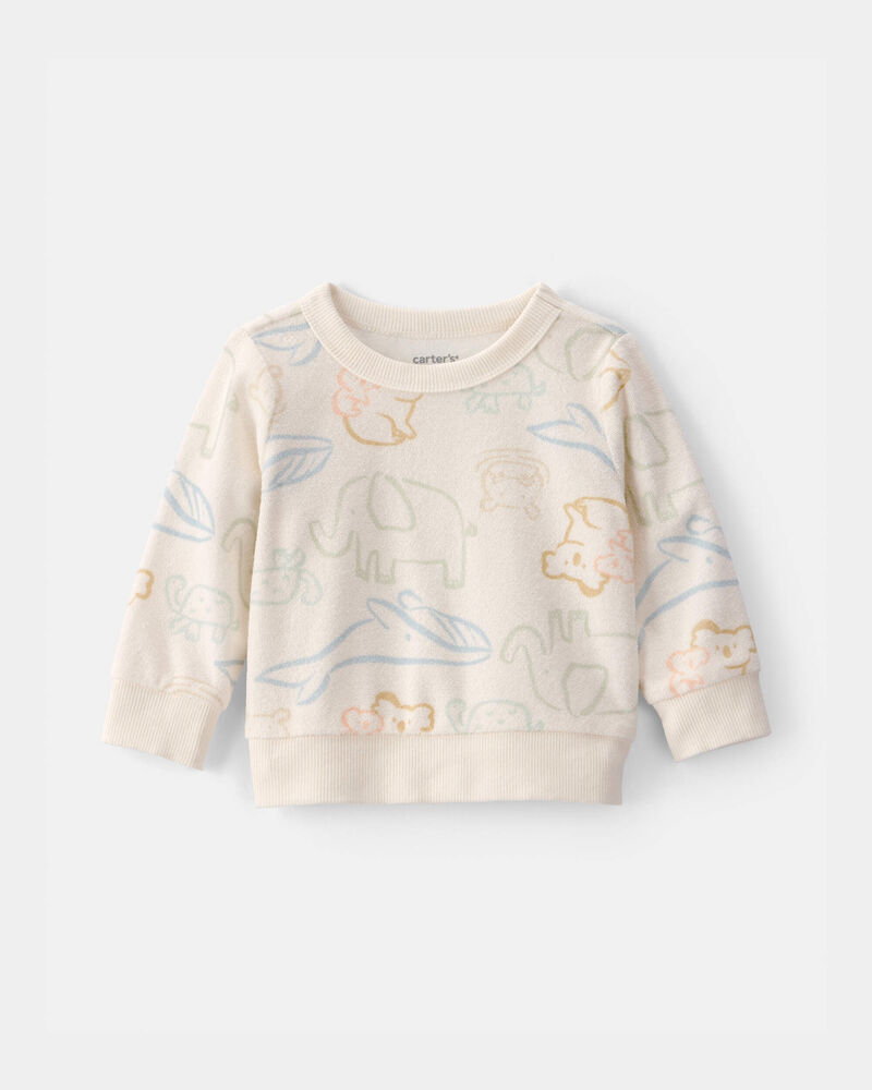 Baby Animal Friends Terry Pullover Sweatshirt - Cream, image 1 of 3 slides