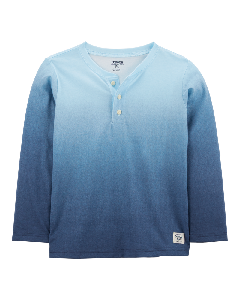 Kid Ombre Long-Sleeve Henley Shirt - Blue, image 1 of 3 slides