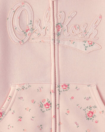 Toddler Girl OshKosh Floral Fleece Logo Zip Hoodie - Pink, 