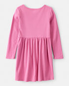 Girls Long Sleeve Cotton Dress - Pink, image 2 of 4 slides