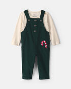 Baby Boy 2-Piece Candy Cane Corduroy Long-Sleeve Overall Set - Green/Cream, image 1 of 6 slides