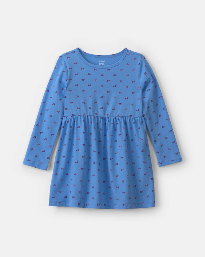 Toddler Girl Bow Long-Sleeve Dress - Blue, image 1 of 4 slides
