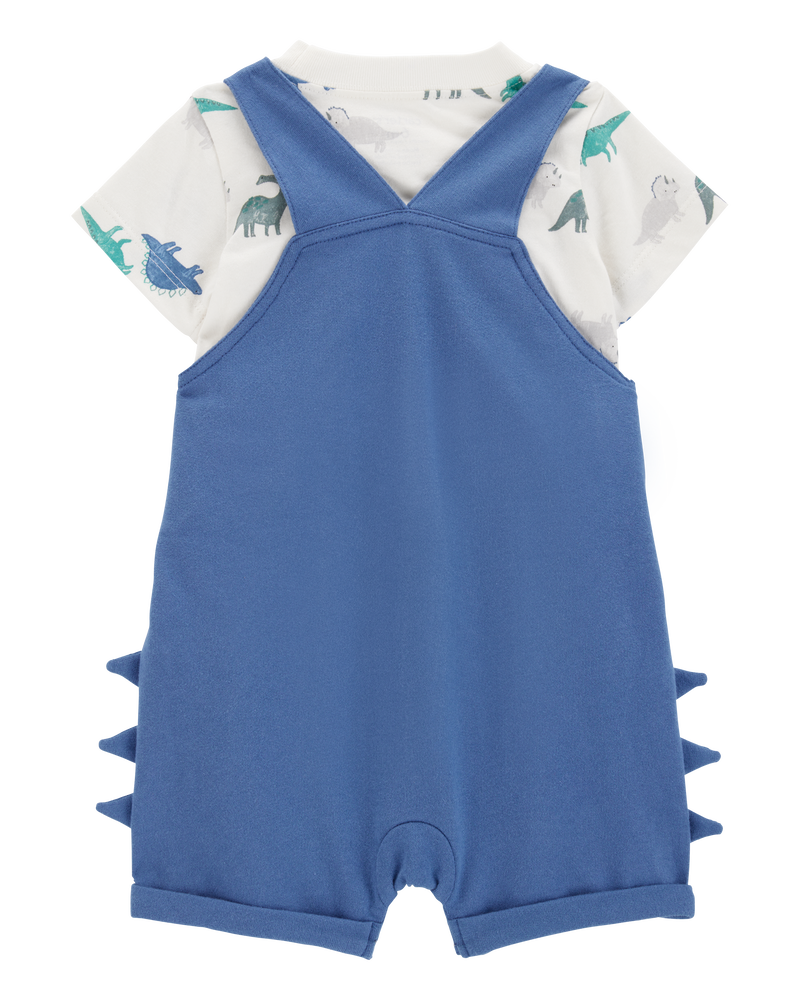 Bébé Ensemble 2 pièces t-shirt imprimé de dinosaure et salopette courte - Bleu marine, image 2 sur 6 diapositives