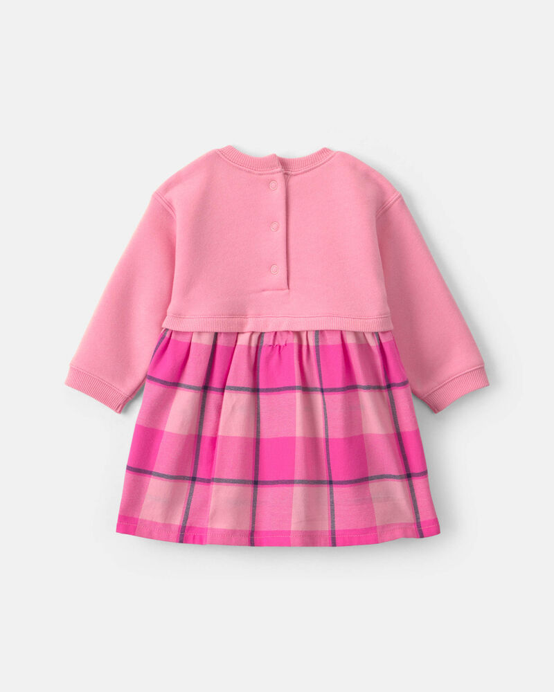 Baby Girl 3-Piece Buffalo Check Flannel Long-Sleeve Dress Set - Pink, image 2 of 4 slides
