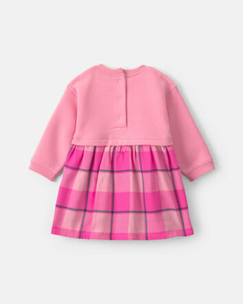 Baby Girl 3-Piece Buffalo Check Flannel Long-Sleeve Dress Set - Pink, 