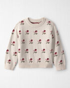 Toddler Girl Organic Cotton Sweater Knit Pullover in Floral Jacquard, image 1 of 4 slides