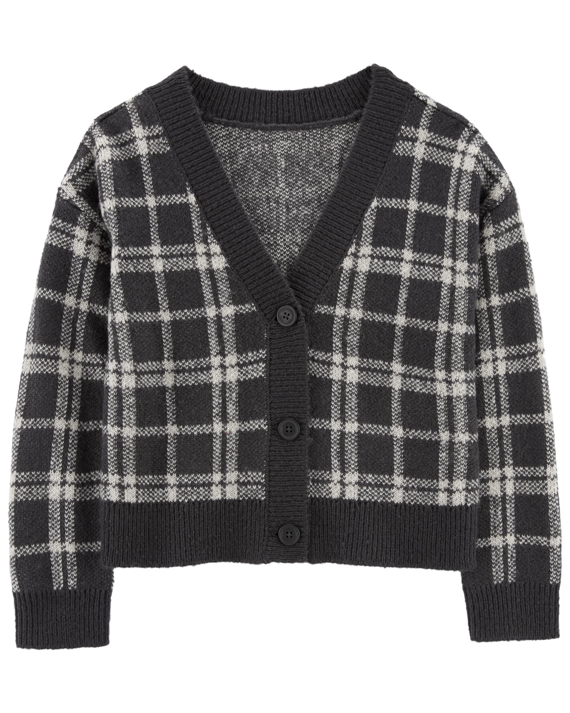 Black Plaid Button Front Sweater Knit Cardigan Carter s Oshkosh