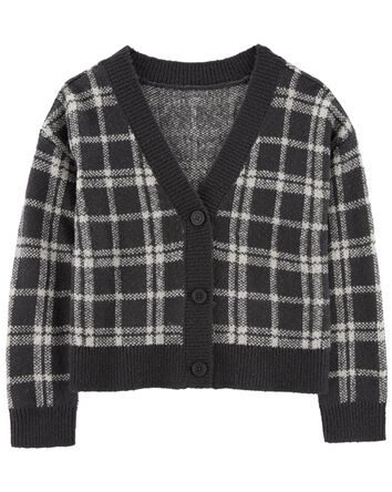 Plaid Button-Front Sweater Knit Cardigan, 