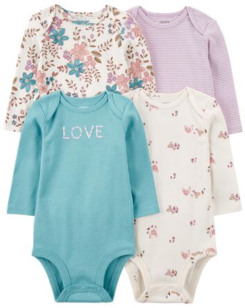 Baby 4-Pack Long-Sleeve Bodysuits, 