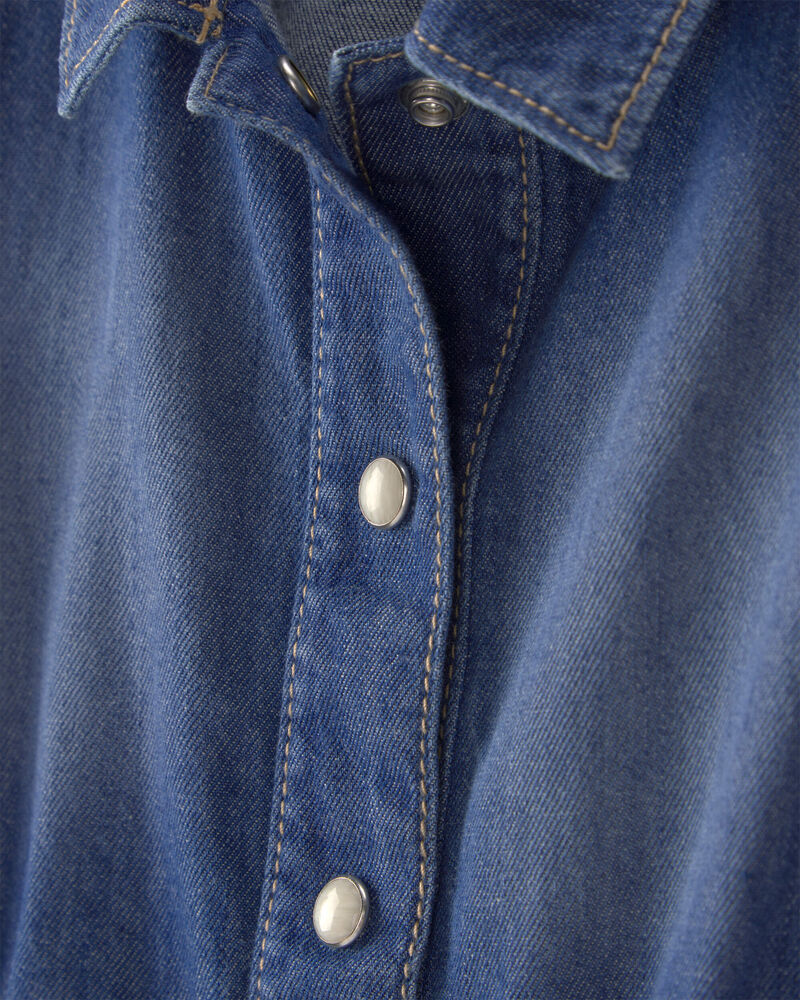 Toddler Girl Denim Button-Up Dress - Dark Wash, image 3 of 5 slides