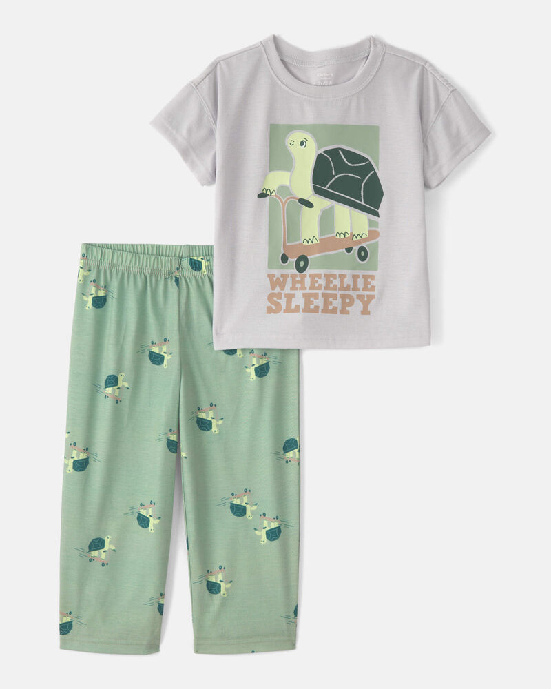 Toddler Boy Turtle Loose Fit 2-Piece Pyjama Set - Grey/Green, image 1 of 3 slides