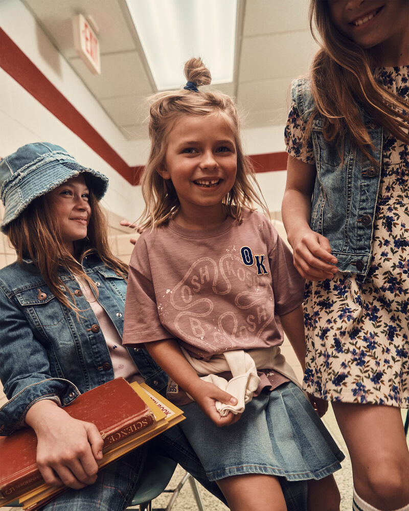 Girls Pleated Denim Skirt - Light Wash, image 2 of 5 slides