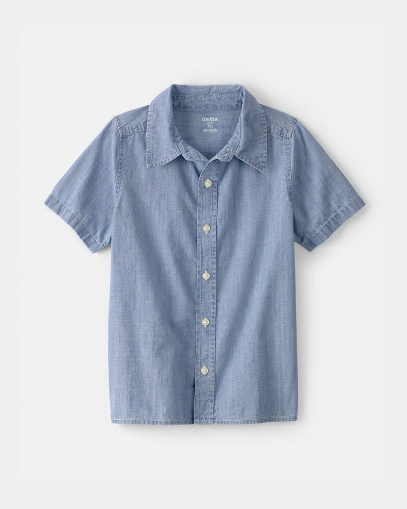 Boys Chambray Short-Sleeve Button-Down Shirt - Blue, image 1 of 3 slides